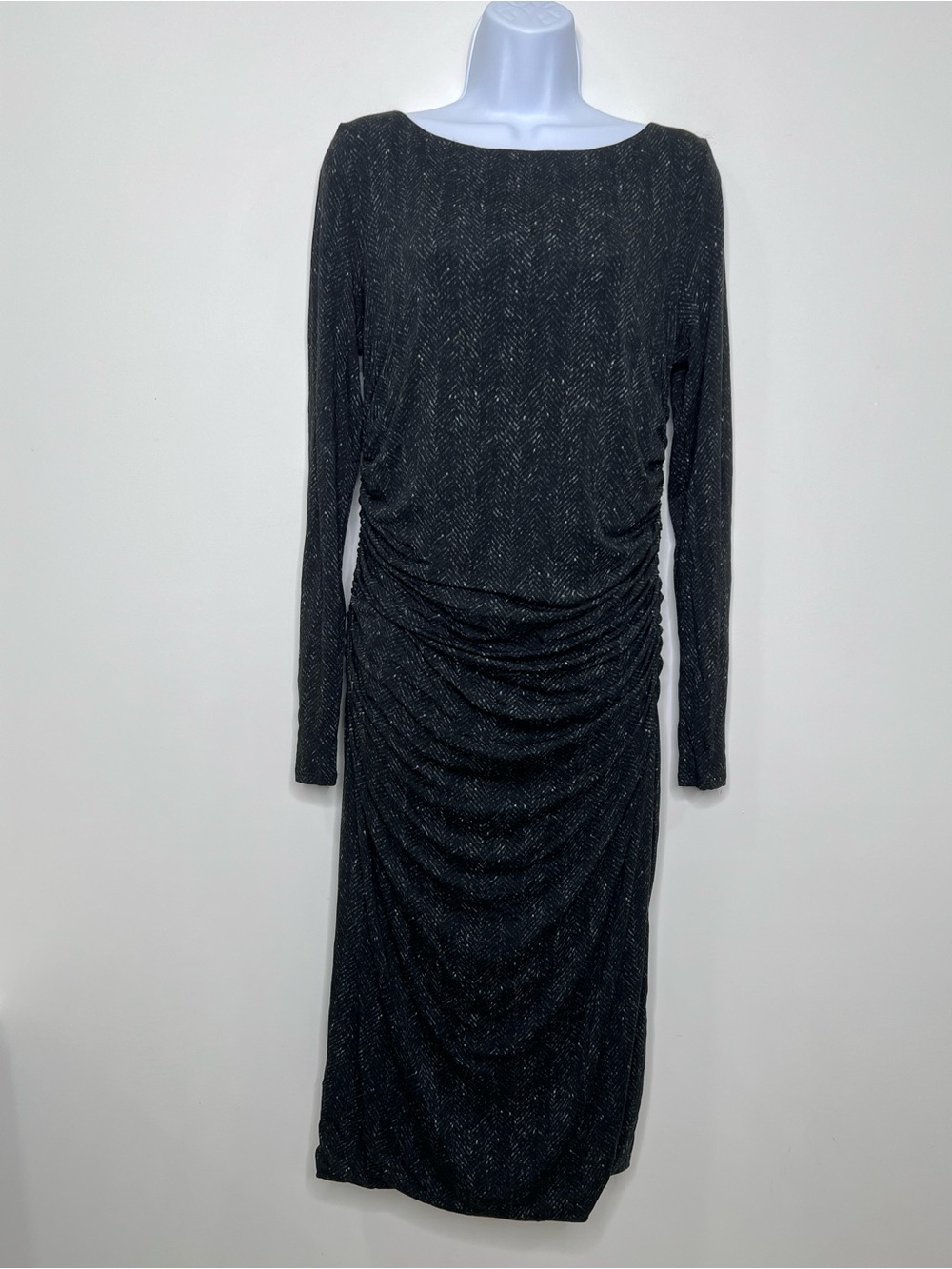 MaxMara Black Long-Sleeve Ruched Waist Midi Dress